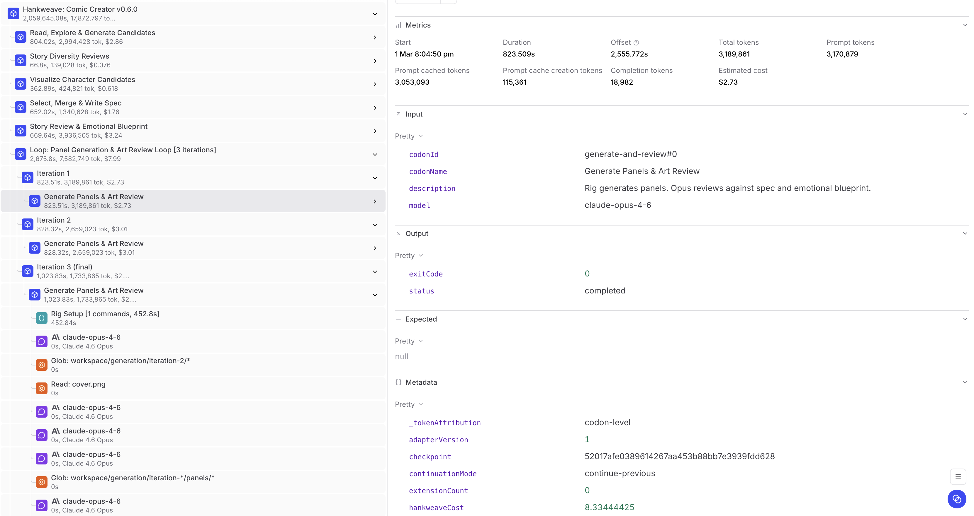 Braintrust trace showing the review loop