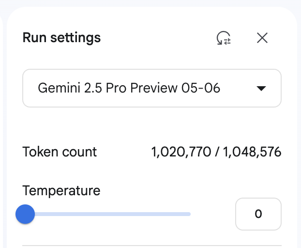 Gemini 2.5 Pro interface displaying over 1 million tokens loaded in a single context window - 1,020,770 out of 1,048,576 tokens used - demonstrating the model's massive context handling capability for analyzing minified code